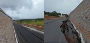 കൂരിയാട് ദേശീയപാത വീണ്ടും പൊളിഞ്ഞു; പ്രധാന റോഡിന്റെ പാർശ്വ ഭിത്തി തകർന്ന് സർവീസ് റോഡിലേക്ക് പതിച്ചു