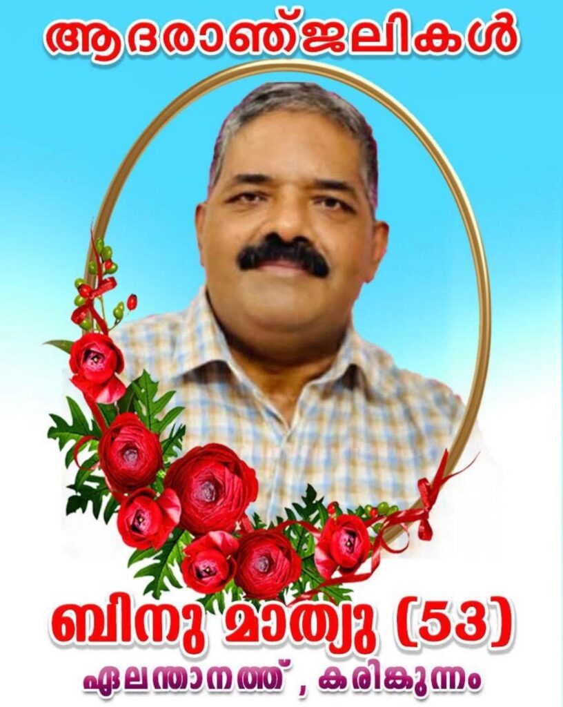 യുകെ മലയാളി പ്രിൻസ്മോൻ മാത്യുവിന്റെ സഹോദരൻ തൊടുപുഴ കരിങ്കുന്നം ഏലംതാനത്ത് വീട്ടിൽ ബിനു മാത്യു നിര്യാതനായി.