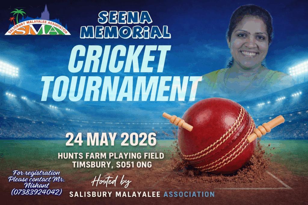 ക്രിക്കറ്റ് ആവേശച്ചൂടിൽ സാലിസ്ബറി; സീന മെമ്മോറിയൽ എവർ റോളിങ് ട്രോഫി T10 ക്രിക്കറ്റ് ടൂർണ്ണമെന്റ് രജിസ്ട്രേഷൻ ആരംഭിച്ചു. മെയ് 24ന് മാറ്റുരയ്ക്കുന്നത് കരുത്തരായ എട്ടു ടീമുകൾ