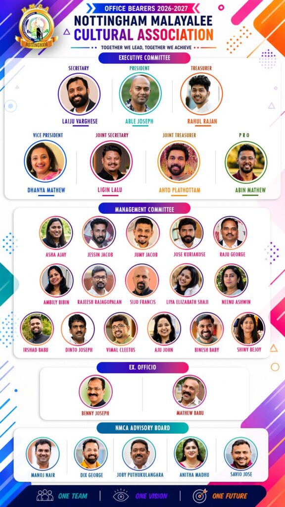 നോട്ടിംഗ്ഹാം മലയാളി കൾച്ചറൽ അസോസിയേഷൻ (NMCA)യ്ക്ക് പുതിയ നേതൃത്വം