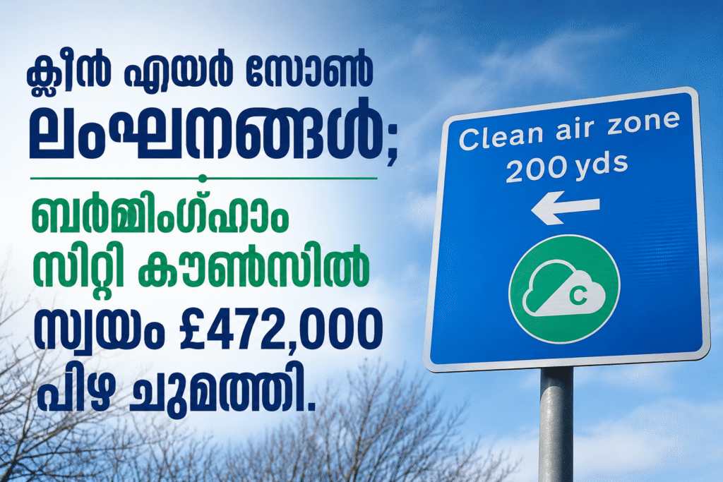 ക്ലീൻ എയർ സോൺ ലംഘനങ്ങൾ; ബർമിംഗ്ഹാം സിറ്റി കൗൺസിൽ സ്വയം £472,000 പിഴ ചുമത്തി.