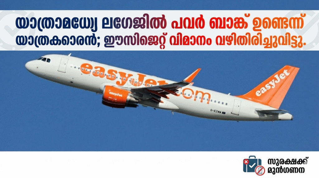 യാത്രാമദ്ധ്യേ ലഗേജിൽ പവർ ബാങ്ക് ഉണ്ടെന്ന് യാത്രക്കാരൻ; ഈസിജെറ്റ് വിമാനം വഴിതിരിച്ചുവിട്ടു.