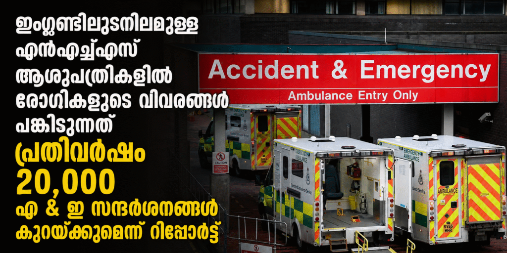 ഇംഗ്ലണ്ടിലുടനീളമുള്ള എൻഎച്ച്എസ് ആശുപത്രികളിൽ രോഗികളുടെ വിവരങ്ങൾ പങ്കിടുന്നത് പ്രതിവർഷം 20,000 എ & ഇ സന്ദർശനങ്ങൾ കുറയ്ക്കുമെന്ന് റിപ്പോർട്ട്